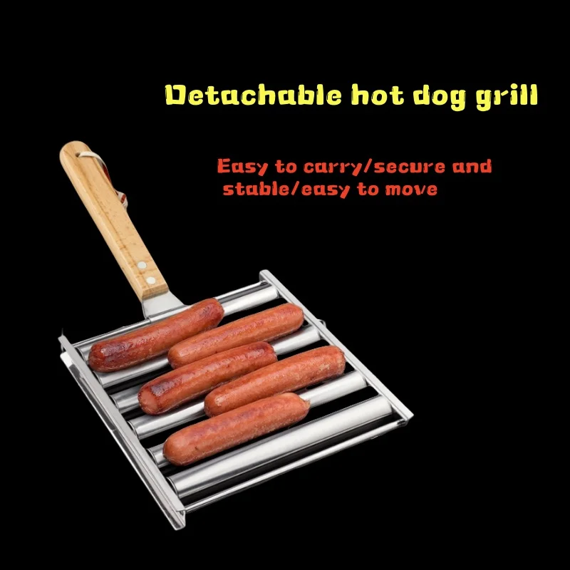 Hot Dog Roller Grill - Penggiling Hot Dog dengan Gagang Kayu