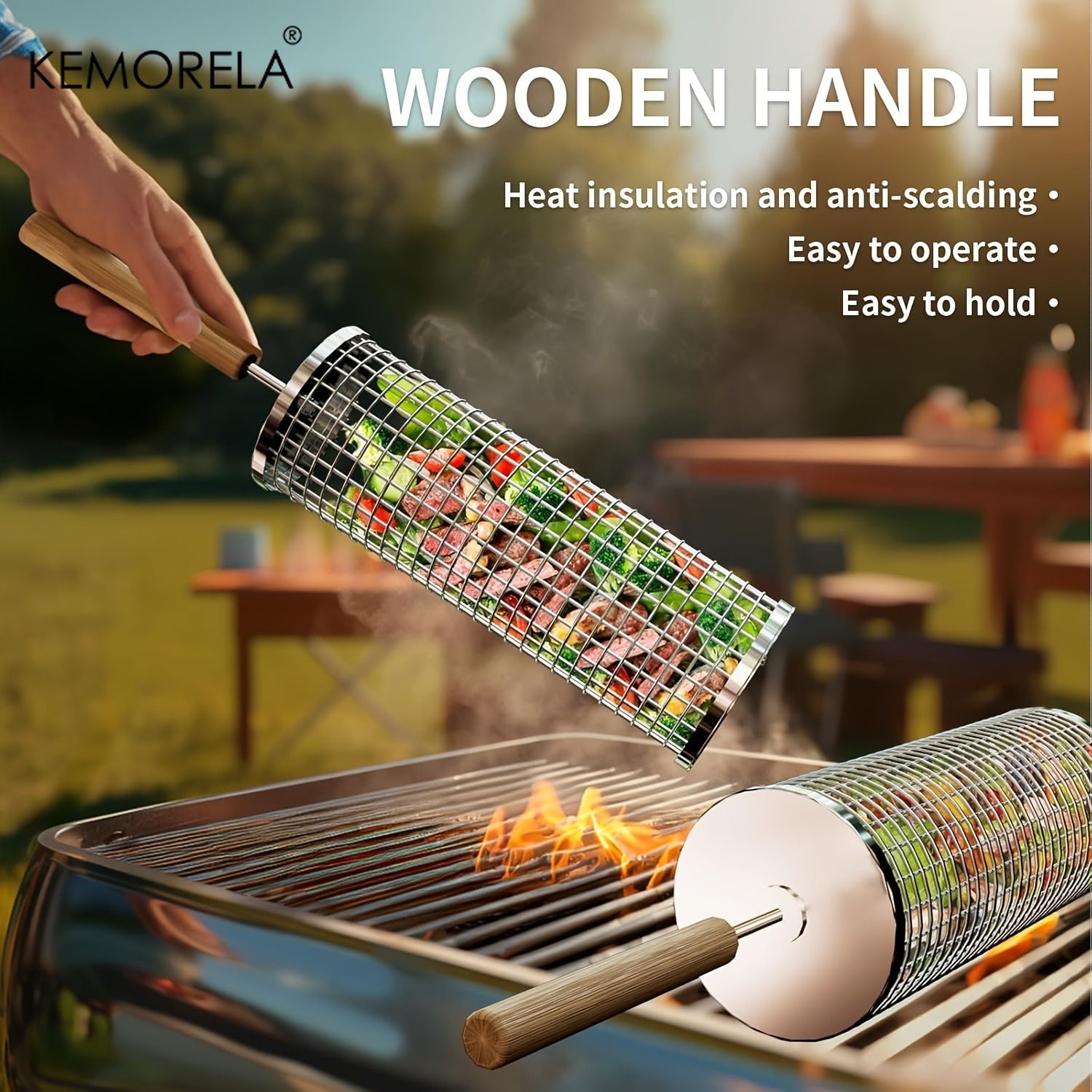 Hot Dog Roller Grill - Set Keranjang Panggangan Barbekyu Bulat, Keranjang
