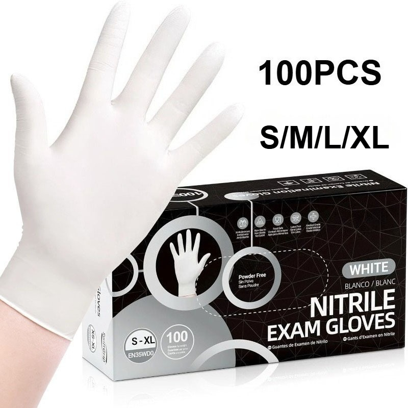 Commercial Kitchen Gloves - 10-100PCS Sarung Tangan Nitril Putih Sekali